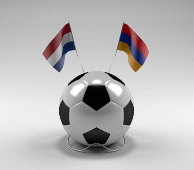 Hollanda - Ermenistan Futbol Bayrakları, Beyaz Arkaplan - 3D Render