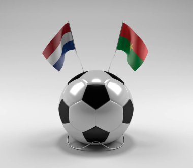 Hollanda - Burkina-Faso Futbol Bayrakları, Beyaz Arkaplan - 3D Render