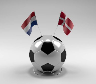 Hollanda - Danimarka Futbol Bayrakları, Beyaz Arkaplan - 3D Render