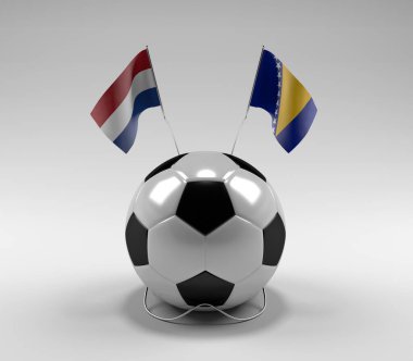 Hollanda - Bosna-Hersek Futbol Bayrakları, Beyaz Arkaplan - 3D Render