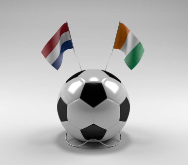 Hollanda - Cote-D-Fildişi Futbol Bayrakları, Beyaz Arkaplan - 3D Render