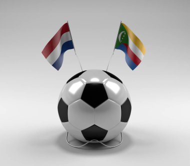 Hollanda - Komoros Futbol Bayrakları, Beyaz Arkaplan - 3D Render