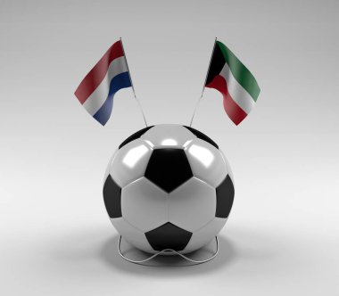 Hollanda - Kuveyt Futbol Bayrakları, Beyaz Arkaplan - 3D Render