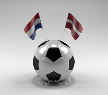 Hollanda - Letonya Futbol Bayrakları, Beyaz Arkaplan - 3D Render