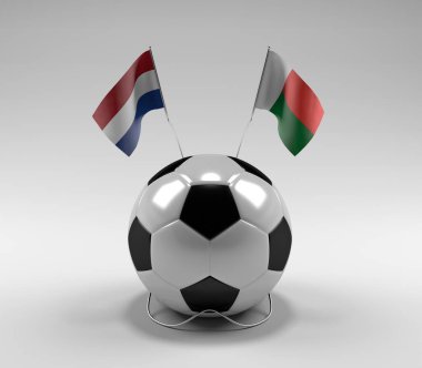 Hollanda - Madagaskar Futbol Bayrakları, Beyaz Arkaplan - 3D Render