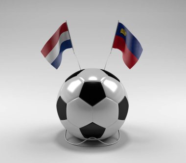 Hollanda - Lihtenştayn Futbol Bayrakları, Beyaz Arkaplan - 3D Render