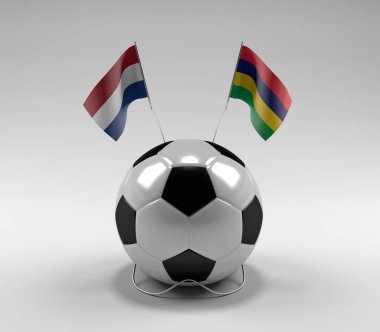 Hollanda - Mauritius Futbol Bayrakları, Beyaz Arkaplan - 3D Render