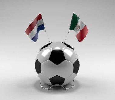Hollanda - Meksika Futbol Bayrakları, Beyaz Arkaplan - 3D Render