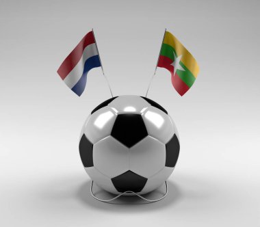 Hollanda - Myanmar Futbol Bayrakları, Beyaz Arkaplan - 3D Render