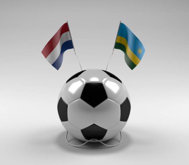 Hollanda - Ruanda Futbol Bayrakları, Beyaz Arkaplan - 3D Render