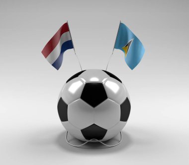 Hollanda - Saint-Lucia Futbol Bayrakları, Beyaz Arkaplan - 3D Render