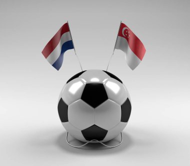 Hollanda - Singapur Futbol Bayrakları, Beyaz Arkaplan - 3D Render