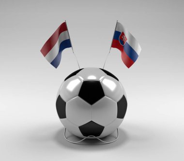 Hollanda - Slovakya Futbol Bayrakları, Beyaz Arkaplan - 3D Render