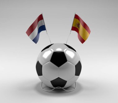 Hollanda - İspanya Futbol Bayrakları, Beyaz Arkaplan - 3D Render