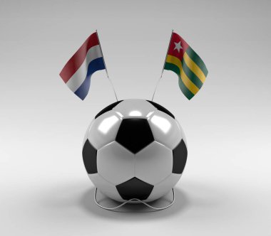 Hollanda - Togo Futbol Bayrakları, Beyaz Arkaplan - 3D Render