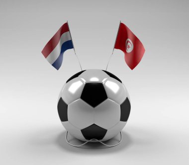 Hollanda - Tunus Futbol Bayrakları, Beyaz Arkaplan - 3D Render