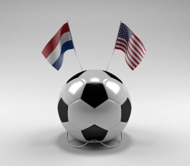 Hollanda - Amerika Birleşik Devletleri Futbol Bayrakları, Beyaz Arkaplan - 3D Yapılandırma