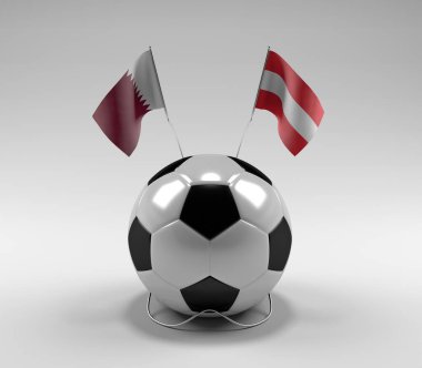 Katar - Avusturya Futbol Bayrakları, Beyaz Arkaplan - 3D Render