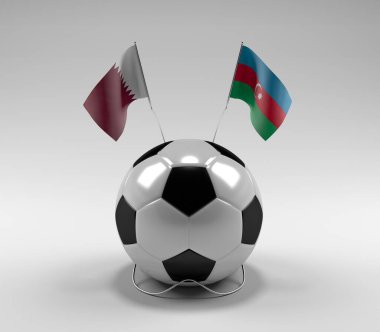 Katar - Azerbaycan Futbol Bayrakları, Beyaz Arkaplan - 3D Render