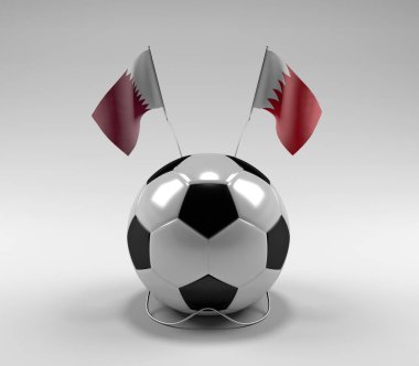 Katar - Bahreyn Futbol Bayrakları, Beyaz Arkaplan - 3D Render