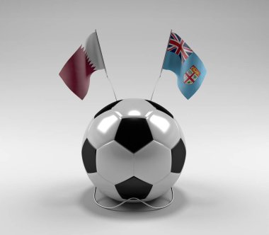 Katar - Fiji Futbol Bayrakları, Beyaz Arkaplan - 3D Render