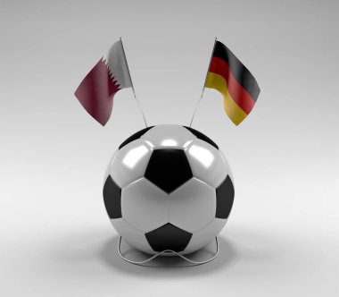 Katar - Almanya Futbol Bayrakları, Beyaz Arkaplan - 3D Render