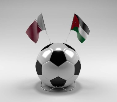 Katar - Jordan Futbol Bayrakları, Beyaz Arkaplan - 3D Render