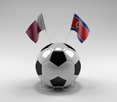 Katar - Kuzey Kore Futbol Bayrakları, Beyaz Arkaplan - 3D Render