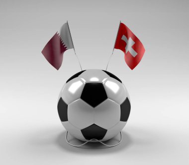 Katar - İsviçre Futbol Bayrakları, Beyaz Arkaplan - 3D Render