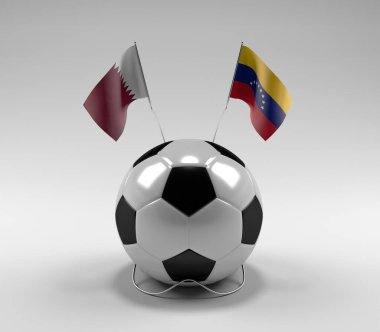 Katar - Venezuela Futbol Bayrakları, Beyaz Arkaplan - 3D Render
