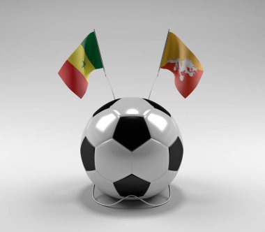 Senegal - Butan Futbol Bayrakları, Beyaz Arkaplan - 3D Render