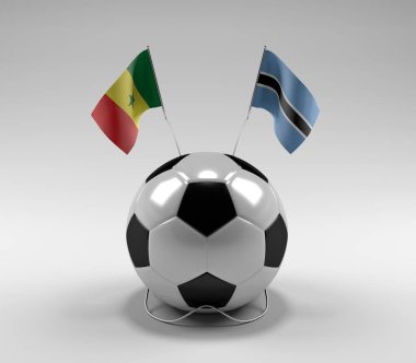 Senegal - Botswana Futbol Bayrakları, Beyaz Arkaplan - 3D Render