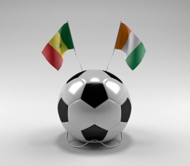 Senegal - Cote-D-Fildişi Futbol Bayrakları, Beyaz Arkaplan - 3D Render