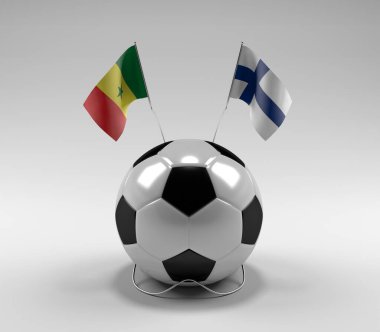 Senegal - Finlandiya Futbol Bayrakları, Beyaz Arkaplan - 3D Render