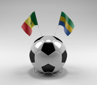 Senegal - Gabon Futbol Bayrakları, Beyaz Arkaplan - 3D Render