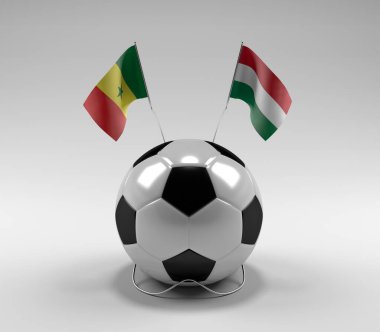 Senegal - Macaristan Futbol Bayrakları, Beyaz Arkaplan - 3D Render