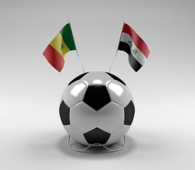 Senegal - Irak Futbol Bayrakları, Beyaz Arkaplan - 3D Yapılandırma