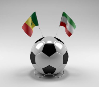 Senegal - İran Futbol Bayrakları, Beyaz Arkaplan - 3D Render