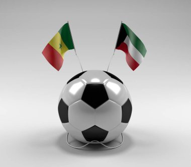 Senegal - Kuveyt Futbol Bayrakları, Beyaz Arkaplan - 3D Render