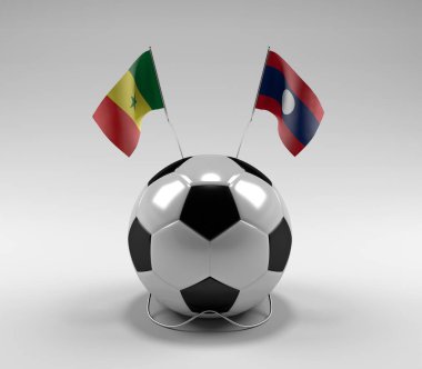 Senegal - Laos Futbol Bayrakları, Beyaz Arkaplan - 3D Render