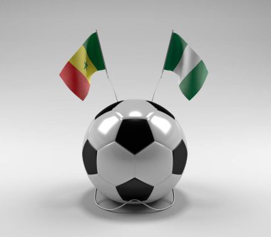 Senegal - Nijerya Futbol Bayrakları, Beyaz Arkaplan - 3D Render