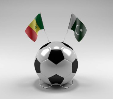 Senegal - Pakistan Futbol Bayrakları, Beyaz Arkaplan - 3D Render