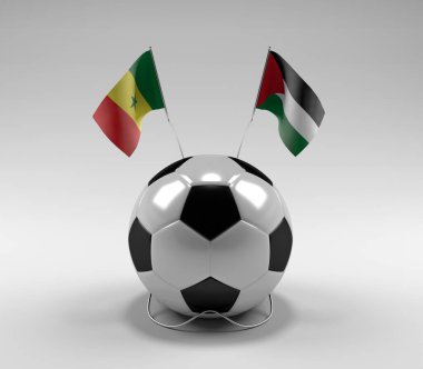 Senegal - Filistin Futbol Bayrakları, Beyaz Arkaplan - 3D Render