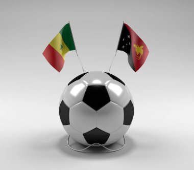 Senegal - Papua-Yeni-Gine Futbol Bayrakları, Beyaz Arkaplan - 3D Render
