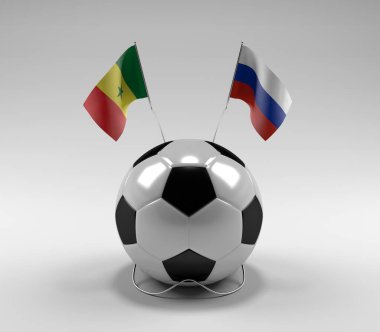 Senegal - Rusya Futbol Bayrakları, Beyaz Arkaplan - 3D Render