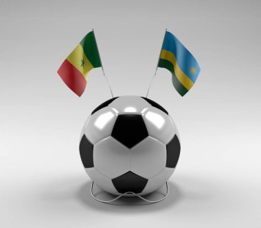 Senegal - Ruanda Futbol Bayrakları, Beyaz Arkaplan - 3D Render