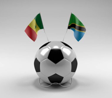 Senegal - Tanzanya Futbol Bayrakları, Beyaz Arkaplan - 3D Render