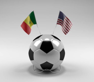 Senegal - Amerika Birleşik Devletleri Futbol Bayrakları, Beyaz Arkaplan - 3D Render