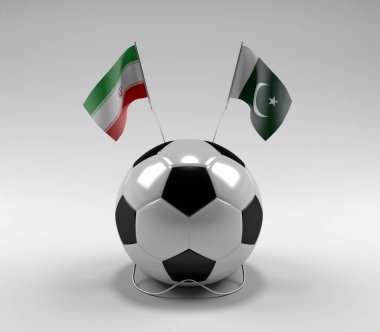 İran - Pakistan Futbol Bayrakları, Beyaz Arkaplan - 3D Yapılandırma