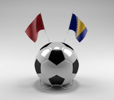 Fas - Bosna-Hersek Futbol Bayrakları, Beyaz Arkaplan - 3D Render